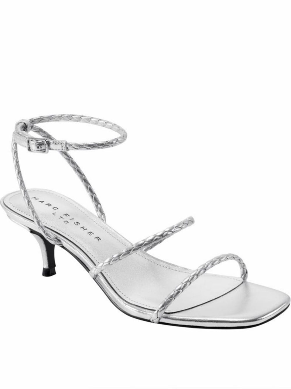 Marc Fisher Silver‎ Braided-Strap Kitten Heel Sandal